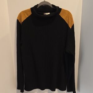 Black Turtleneck Sweater with Tan Shoulder Panels